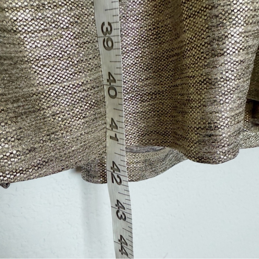 Anthropologie Gold Metallic Faux Wrap Side Ruched Dress - Picture 5 of 8